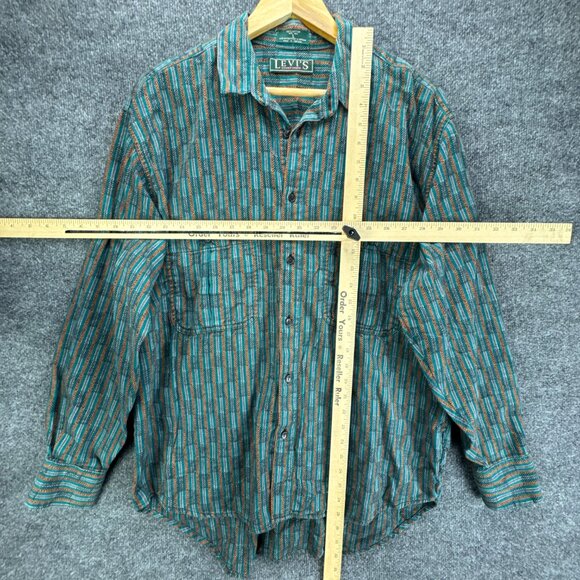 Vtg 90s Levis Sutter Creek Shirt Mens Large Teal Flannel Western Southwest Aztec - Picture 9 of 15